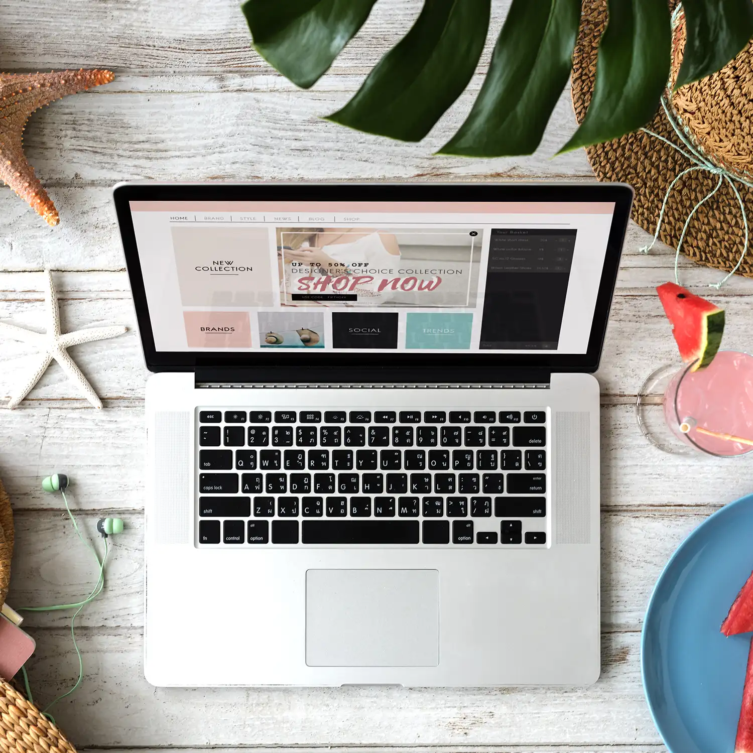 Shopping online on laptop