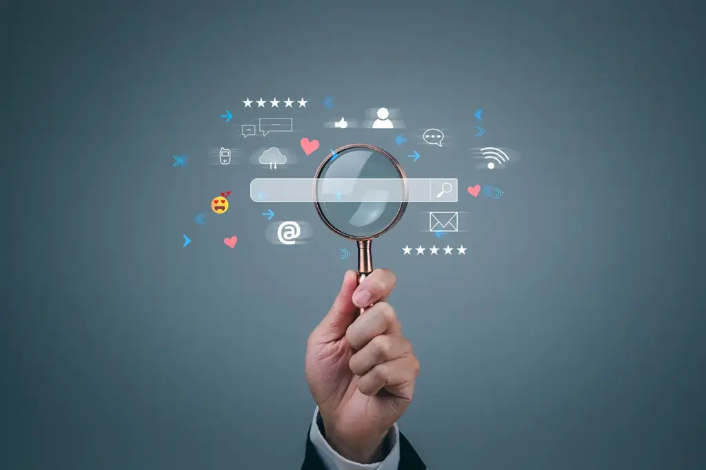 Magnifying glass over search bar overlay